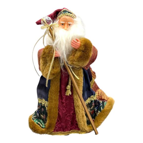 Vtg Santa Tree Topper Fur Trim Robe Glass Scepter Wizard Christmas 12” EUC - Picture 1 of 8